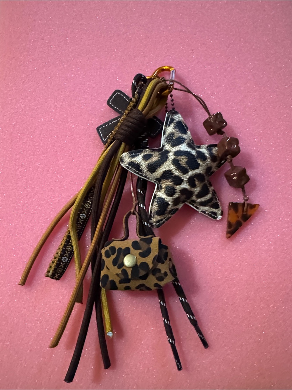 Leopard Star Tassel Keychain Charm in Brown & Black